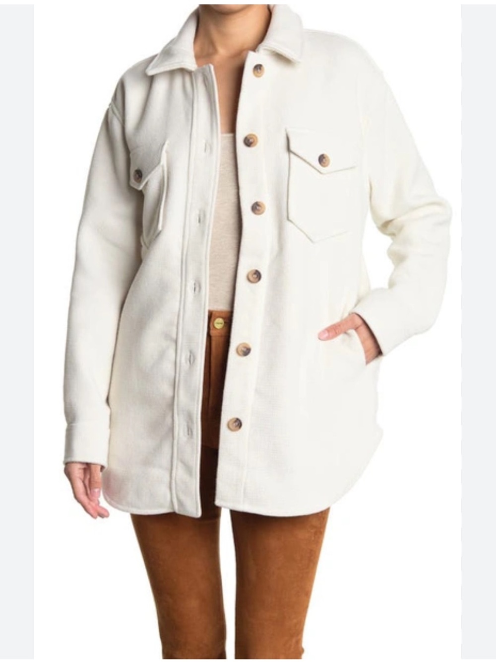 RDI Textured Knit Shirt Jacket Cream Button Front Utility Shacket Small